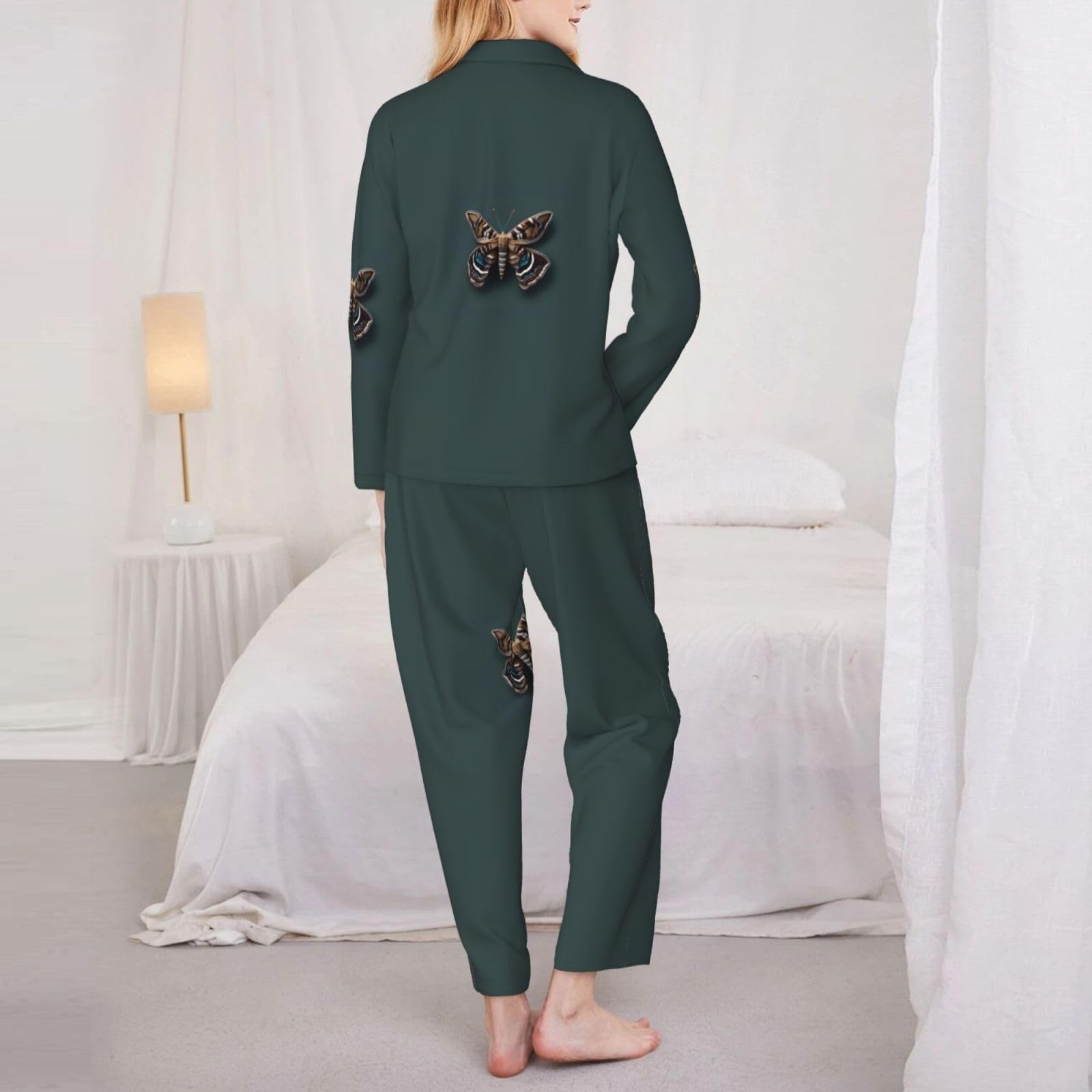 Bella stampa falena donna manica lunga pigiama set lounge pigiameria accogliente abbigliamento da notte loungewear quotidiano