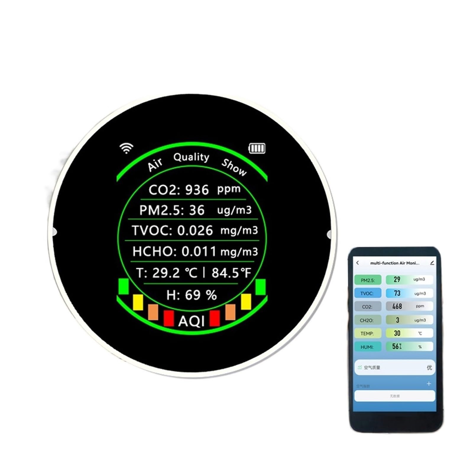 Misuratore di qualità 'aria 7in1 PM2.5 CO2 TVOC HCHO Tester di umidità della temperatura Display a colori portatile Rilevatore di anidride carbonica(7 in 1 White Basic)