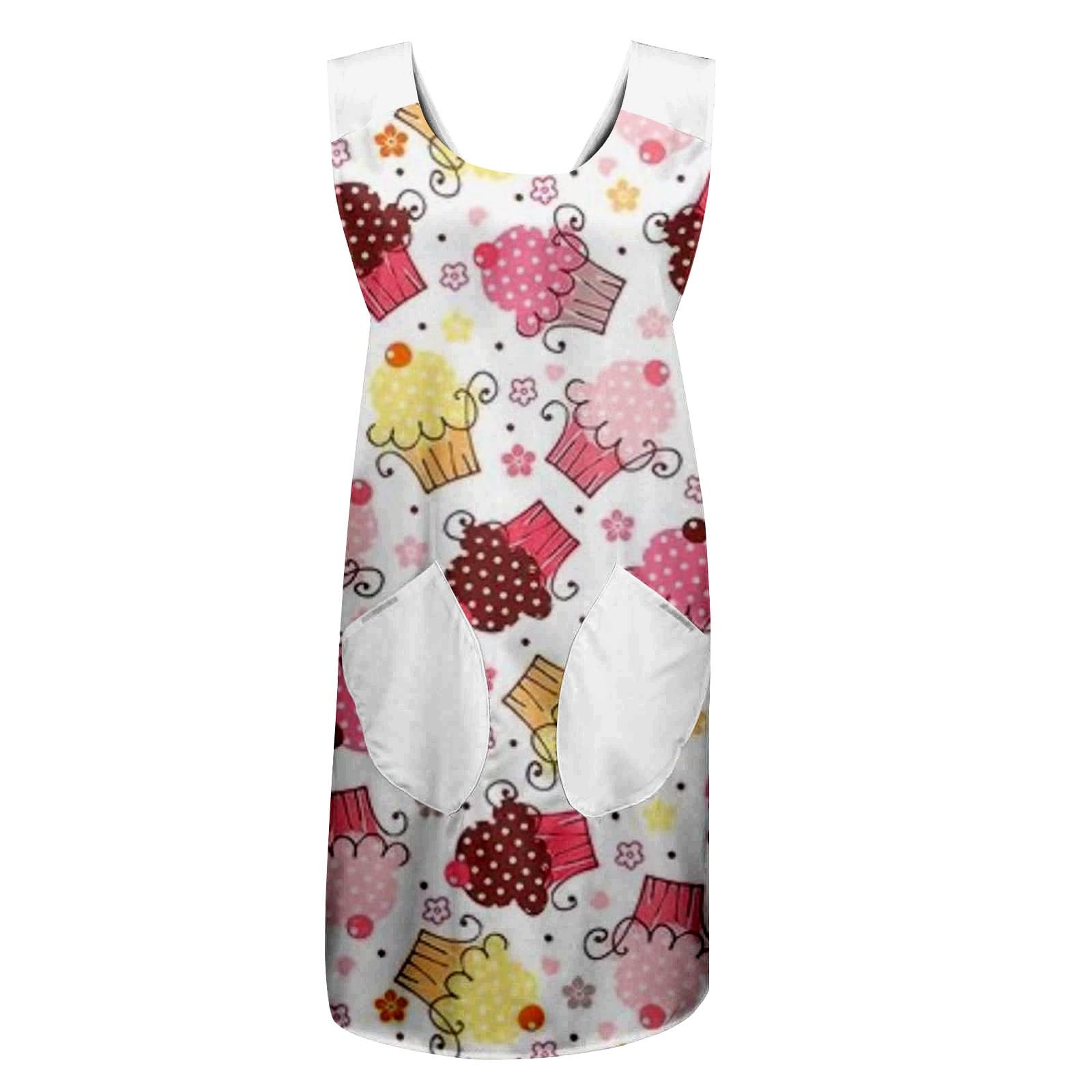 Grembiule da donna con scollo rotondo, senza maniche, tinta unita, lunghezza al ginocchio, con tasche sul retro, per fioristi, bar, parrucchieri, studi di ceramica