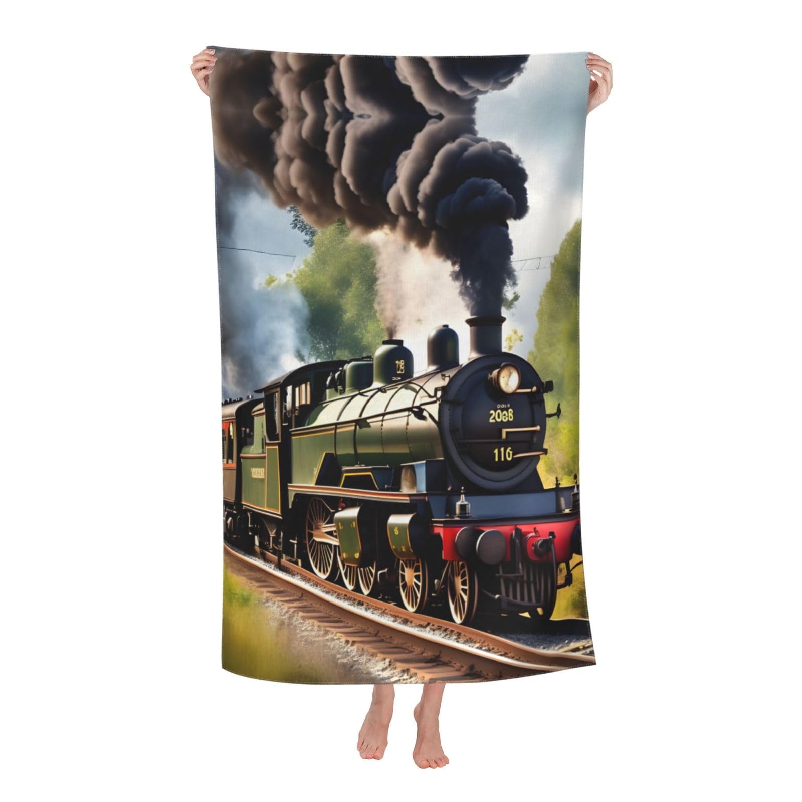 NImongt Steam Little Train Print Oversized Adult Beach Towel For Travel Weekend Getaways Festivals Camping Trips