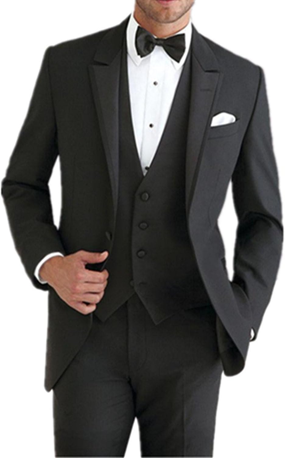 TPSAADE2017 Custom Made Fashion Black Pack of 3 Men Fits Terno Slim Wedding Party Prom Best Man Tuxedo Suit Jacket + Trousers + Vest + Tie - Black - UK 32