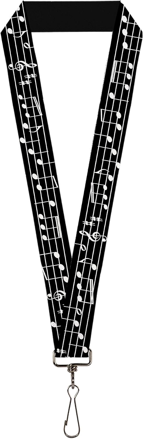 Buckle-Down Lanyard - Music Notes Black/White