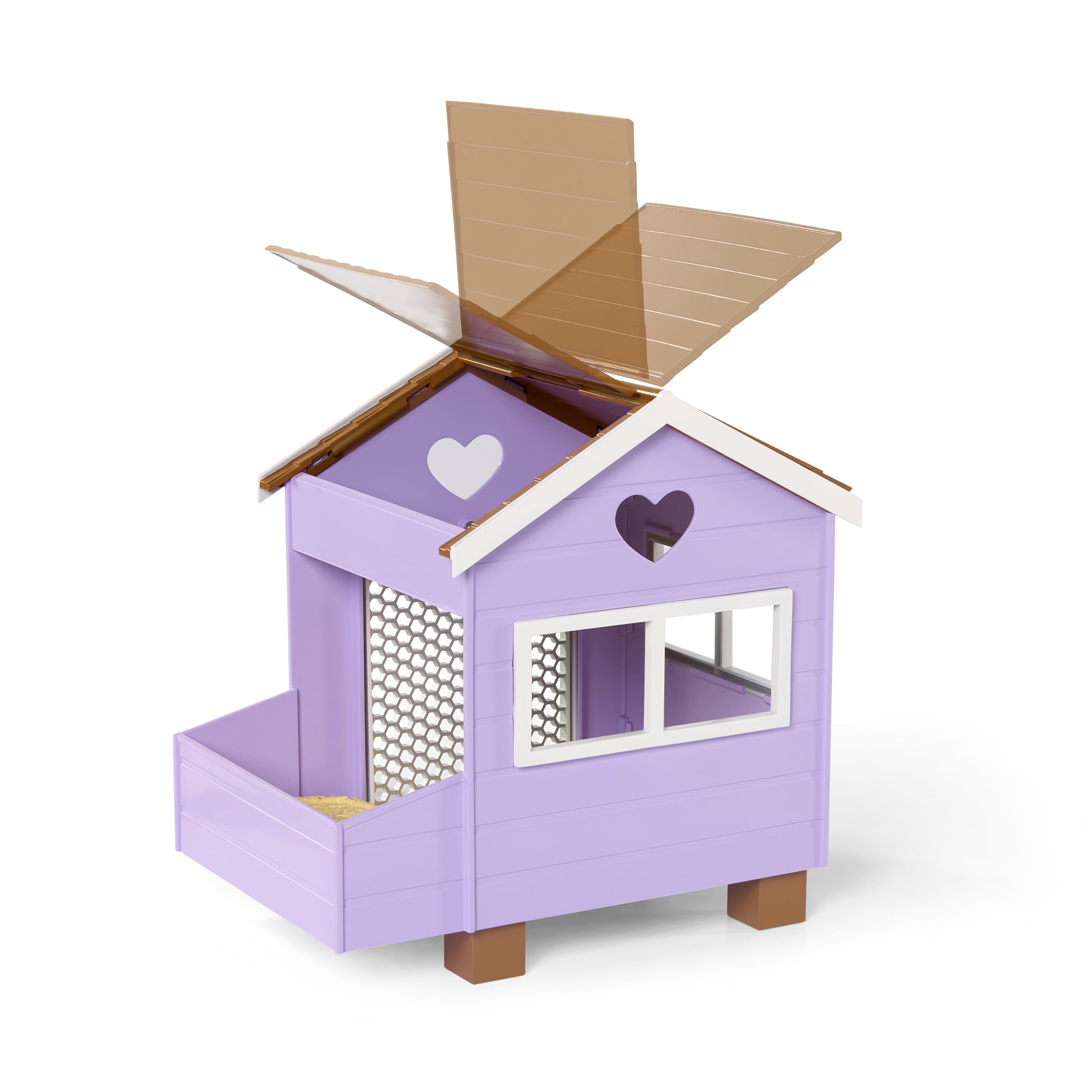 Our Generation – Henhouse Farm Home con tetto apribile & porta – Pulcino peluche & Uova che depongono animali di pollo farciti