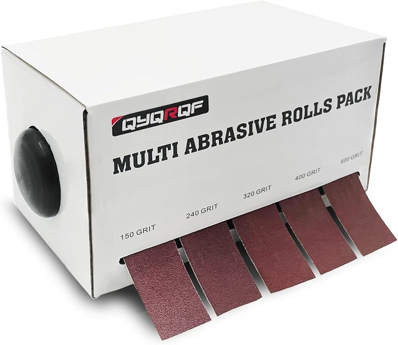 Emery Cloth Roll, 5 Grits Abrasive Sandpaper Rolls Assorted Sand Paper with Dispenser for Woodworking Automotive Metal Polishing, 150 240 320 400 600 Grits Per Roll 6 Meters | Assorted Sand Paper with Dispenser for Woodworking Automotive Metal Polishing, 6 Meters