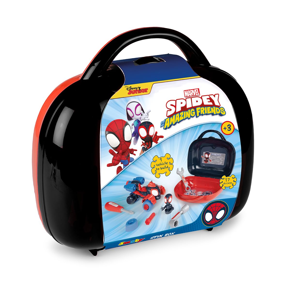 Smoby- Maletín de Herramientas Infantil de Miles Morales- con Accesorios, Figura y Vehículo, A Partir de 3 años (7600360928)