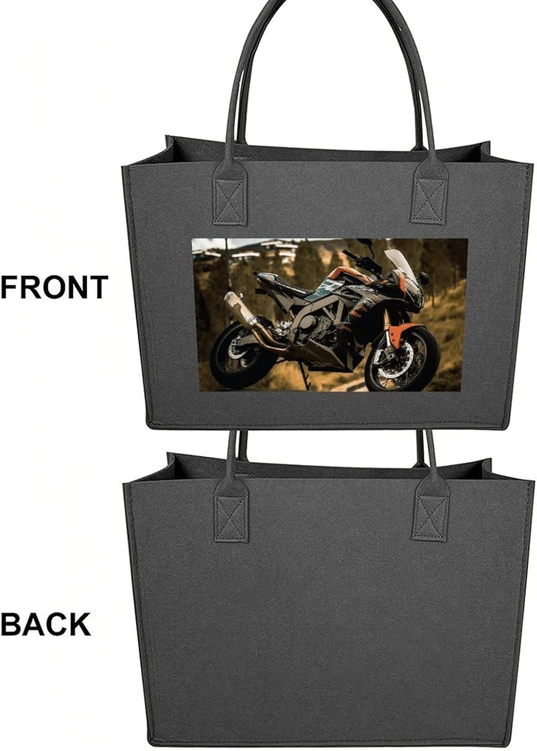 Sport Motorcycle Tote Bag for Unisex, Large Felt Shopping Bag with Handles, Handbag, Reusable Gift Bag