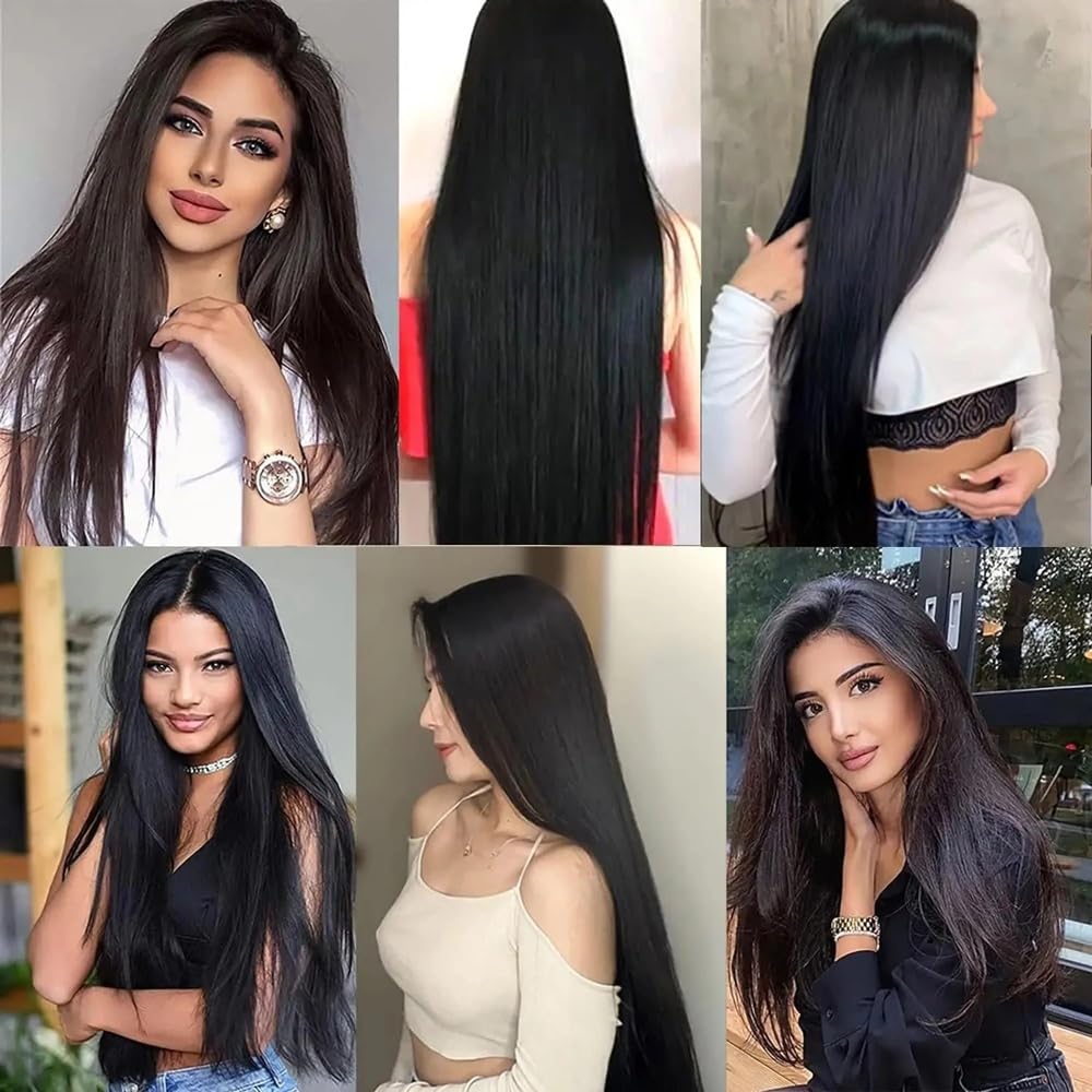 Przedłużanie włosów Doczepy z włosów Clip in 8 szt. Prawdziwe ludzkie włosy doczepiane prostymi włosami dla kobiet Naturalny czarny kolor Brazylijskie Remy 18 spinkami(Natural Black,24inches)