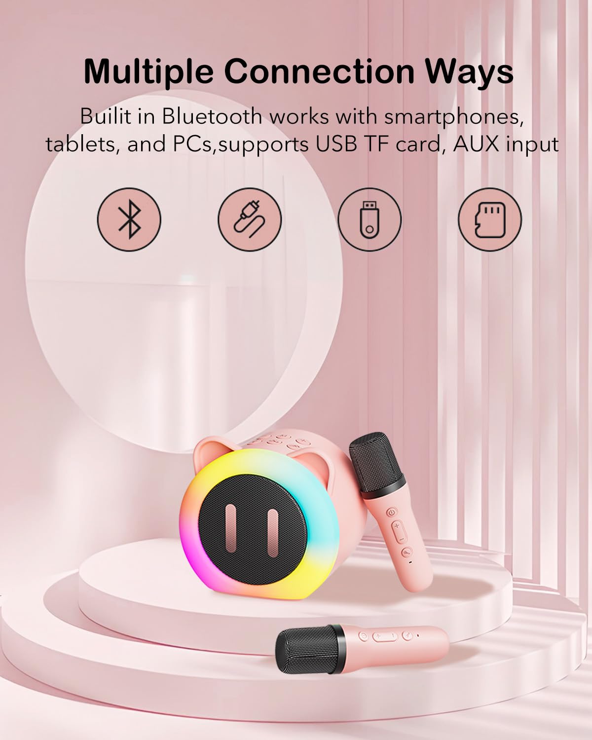 Karaoke per Bambin, Karaoke con Microfono, Karaoke Cassa con 2 Microfoni,Regalo karaoke bambina, Giochi Bimba Regalo Compleanno per 3, 4, 5, 6, 7, 8, 9,10,11,12+ Anni