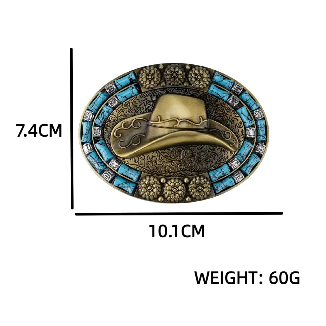 Boucle de ceinture de cowboy turquoise pour hommes chapeau de cowboy millésime fleurs boucle de ceinture rétro mode western chapeau bijoux