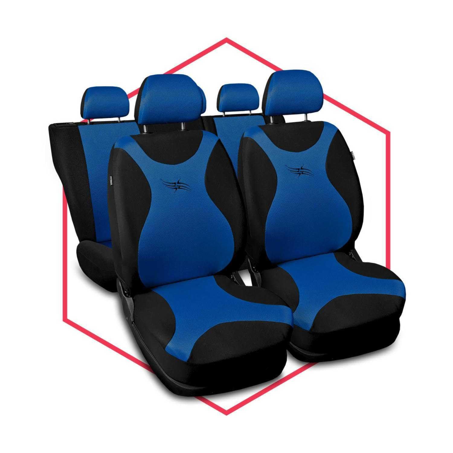 3er Set Autositzbezüge PKW universal | Auto Sitzbezüge Polyester Blau für Airbag geeignet | für Vordersitze und Rückbank | 1+1 Autositze vorne und 1 Sitzbank hinten teilbar 2 Reißverschlüsse