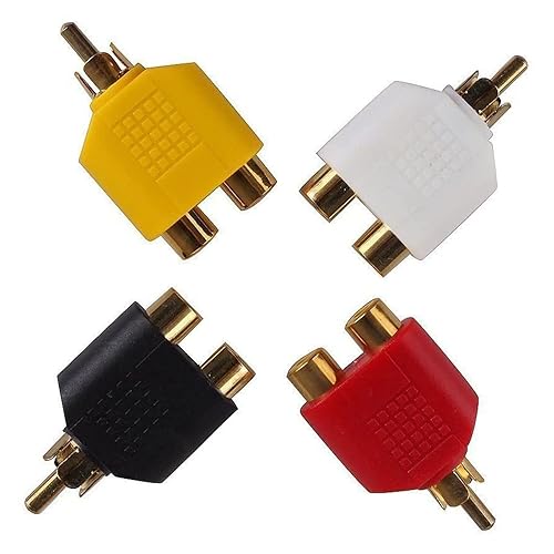 QDiShi 4 unids RCA Y Splitter Plug Adaptador 2 Hembra a 1 Macho para Audio Video Av TV Cable Convertir, Fácil de usar solo Plug and Play