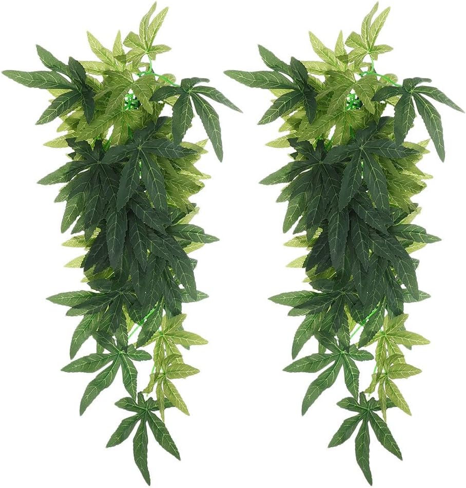 2pcs Amphibian Habitat Plants Reptile Plants for Terrarium Decor Bearded Dragon Tank Accessories for Gecko Leopard Lizard Chameleon Snake Tortoise