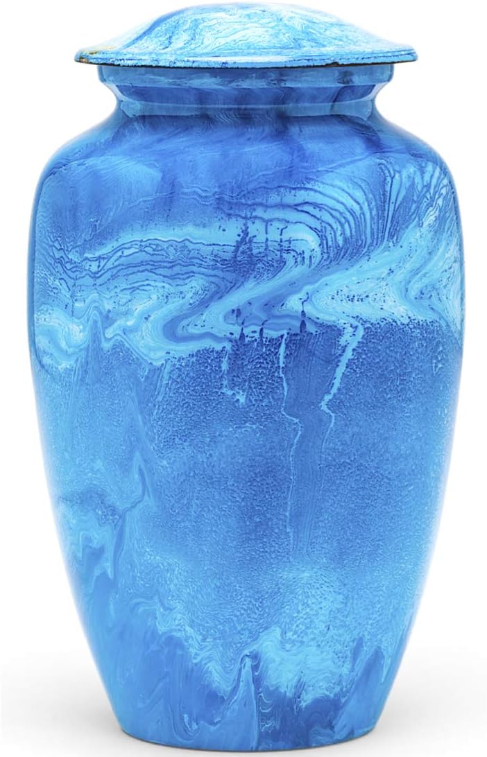 Eternal Harmony Large Urn for Ashes, Adult Male & Female Cremation Urn for Human Ashes with Elegant Finishes, Secure Seal & Velvet Bag, Funeral Urn for Men & Women Up to 200 lbs, 7”x11” (Blue Milo)