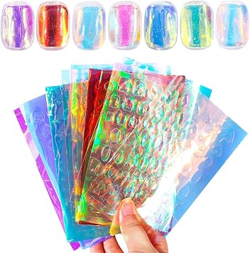 GSHLLO 11 Sheets Glass Paper Nail Art Stickers Aurora Nail Foils Holographic Nail Stickers Nail Foil Transfer Stickers Shining Nail Designs Laser Nail Decals for Women