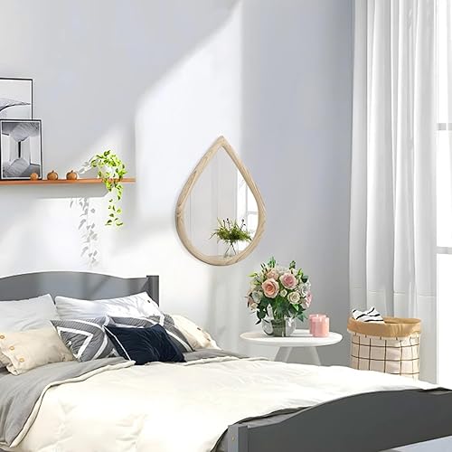 Miniatura 4 de Espejo de pared con forma de lágrima, pequeño espejo de pared con marco de madera natural, espejos irregulares para pared, decoración de granja,