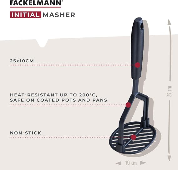 Fackelmann Initial Potato Masher, Plastic, Heat-Resistant Fruit & Vegetable