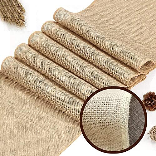 YCC 60S Jute Burlap 14x108 inch Table Runner Natural Table Vintage Table Runner with Finised Edge for Banquet Wedding Party Event Decoration Farmstyle Table Runner (Jute, 14X108-1pc)