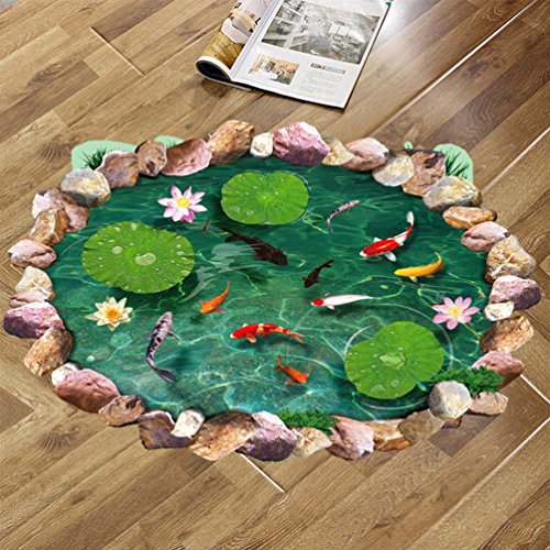 Bibitime 3D Floor Stickers Stone Pool Lotus Flower Carp Fishes Wall Decal For Kitchen Bathroom Tile Sticker Living Room Bedroom Kids Room Decor Art Mural #TOP4