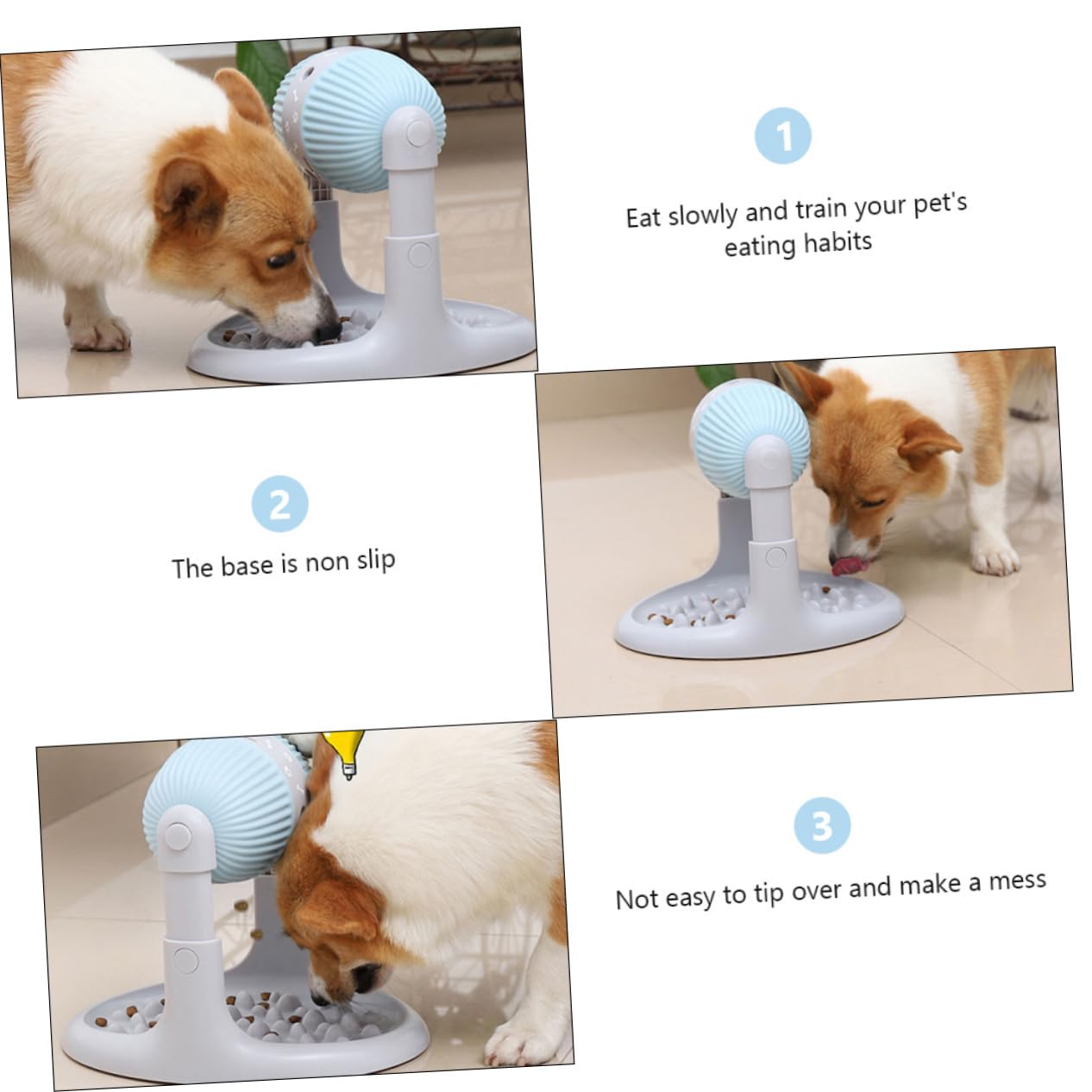 Dispensador De Comida Lento Rodillo Interactivo Ajustable, Juguete para Masticar para Perros y Gatos, Material Duradero, Color Azul, Estimulador De Alimentación y Entretenimiento Doméstico
