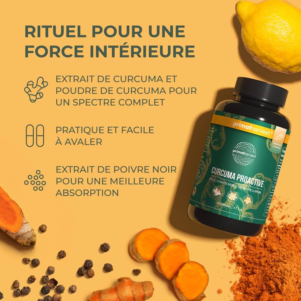 Cúrcuma Complex de Primal Harvest: suplemento vegano con 450 mg de extracto de cúrcuma y pimienta negra. Para hombres y mujeres. Contiene 60 cápsulas. (2 Pack (60 Count))