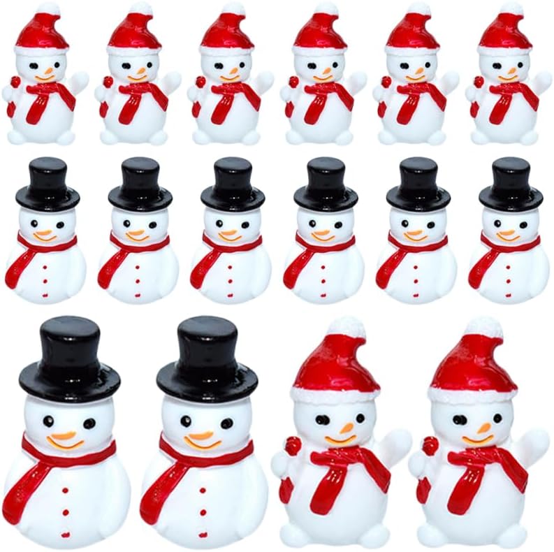 SAFIGLE 20Pcs Mini Snowman Figurines: 2 Types Christmas Tiny Resin Snowman Decoration with Top Hat Xmas Micro Landscape Ornament - Mini Garden Dollhouse Accessories for Xmas Winter Party