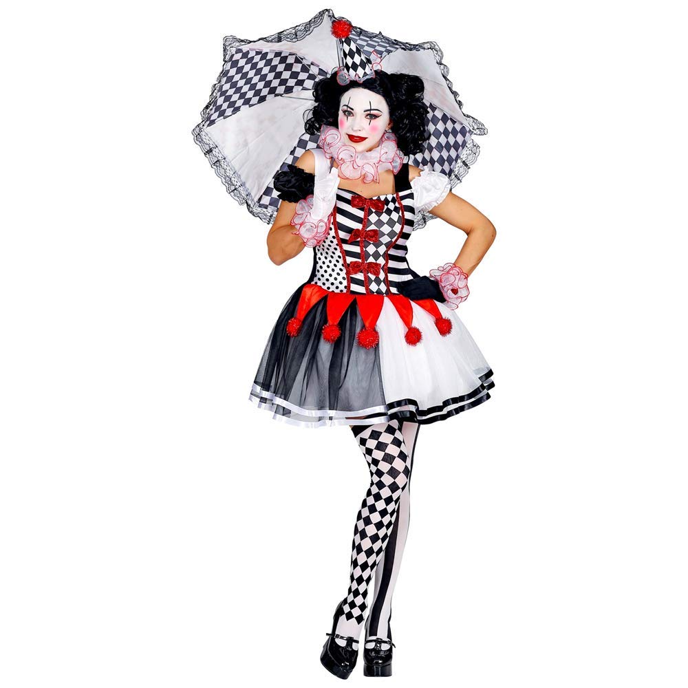 CARTOON Costume di Carnevale Arlecchino Donna Vestito Elegante in Stile Commedia dell’Arte con Gorgiera Polsini e Mini Cappello Travestimento Teatrale e Originale