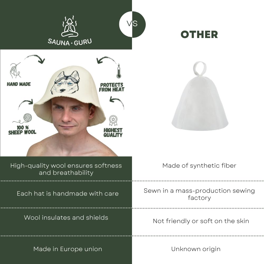 Chapeau de Sauna Sauna Husky Blanc - Feutre de Laine Biologique