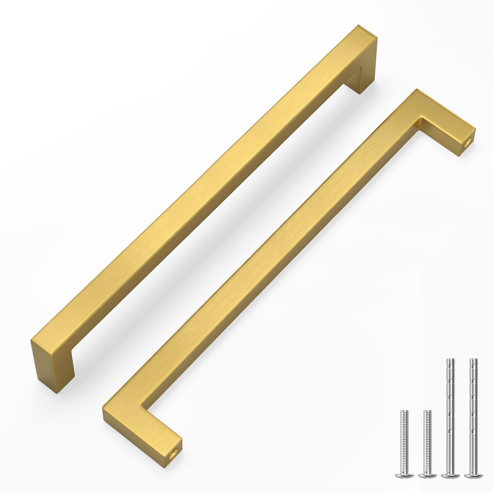 LONTAN 25 Pack Gold Kitchen Door Handles 224mm Square Brushed Brass Cabinet Handles Wardobe Bathroom Stainless Steel Kitchen Cupboard Door Handware