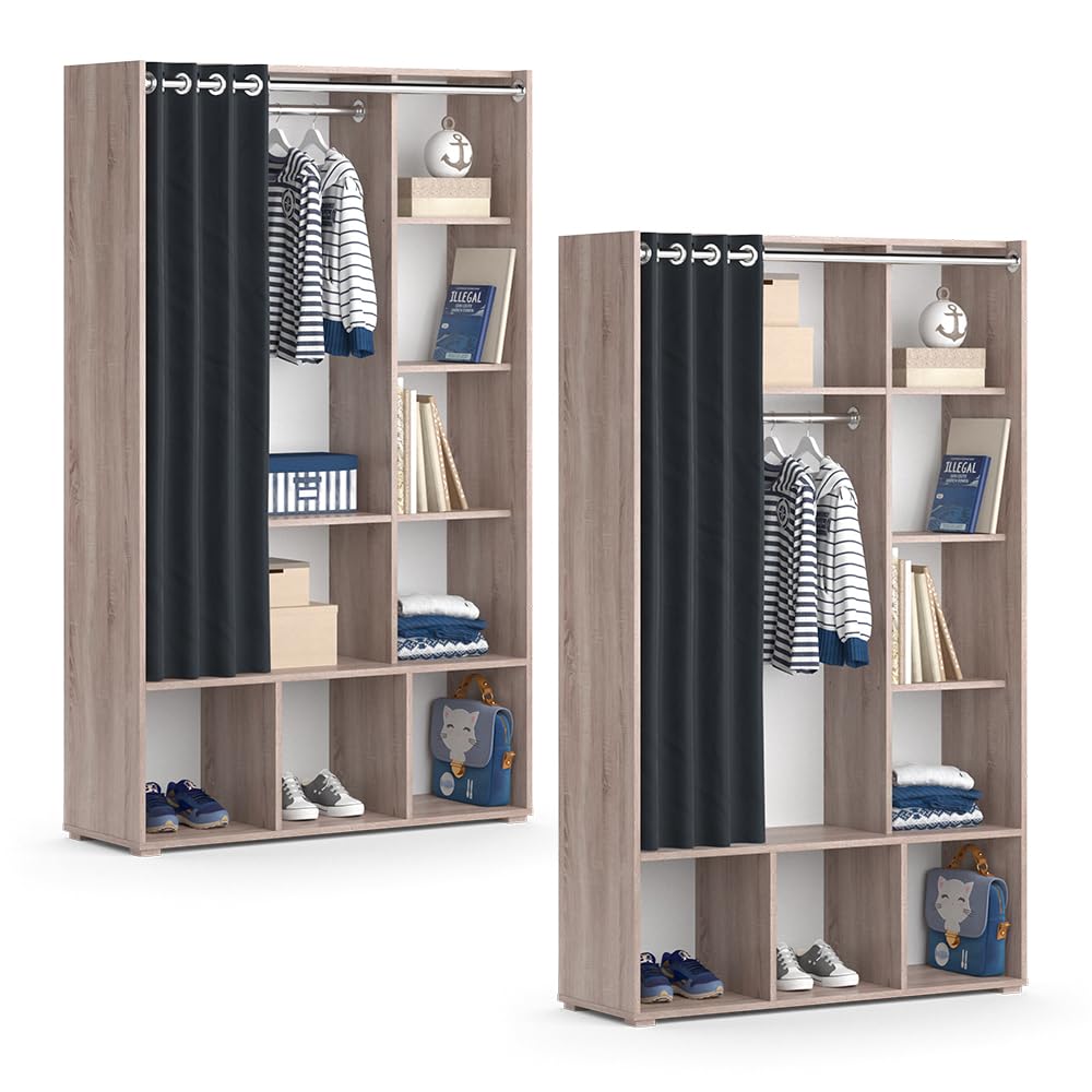 Vicco Armario de Ropa para niños Luigi, Sonoma, 105.8 x 178.1 cm con Barra de Colgar, combinable con Otros Muebles de la Serie Luigi