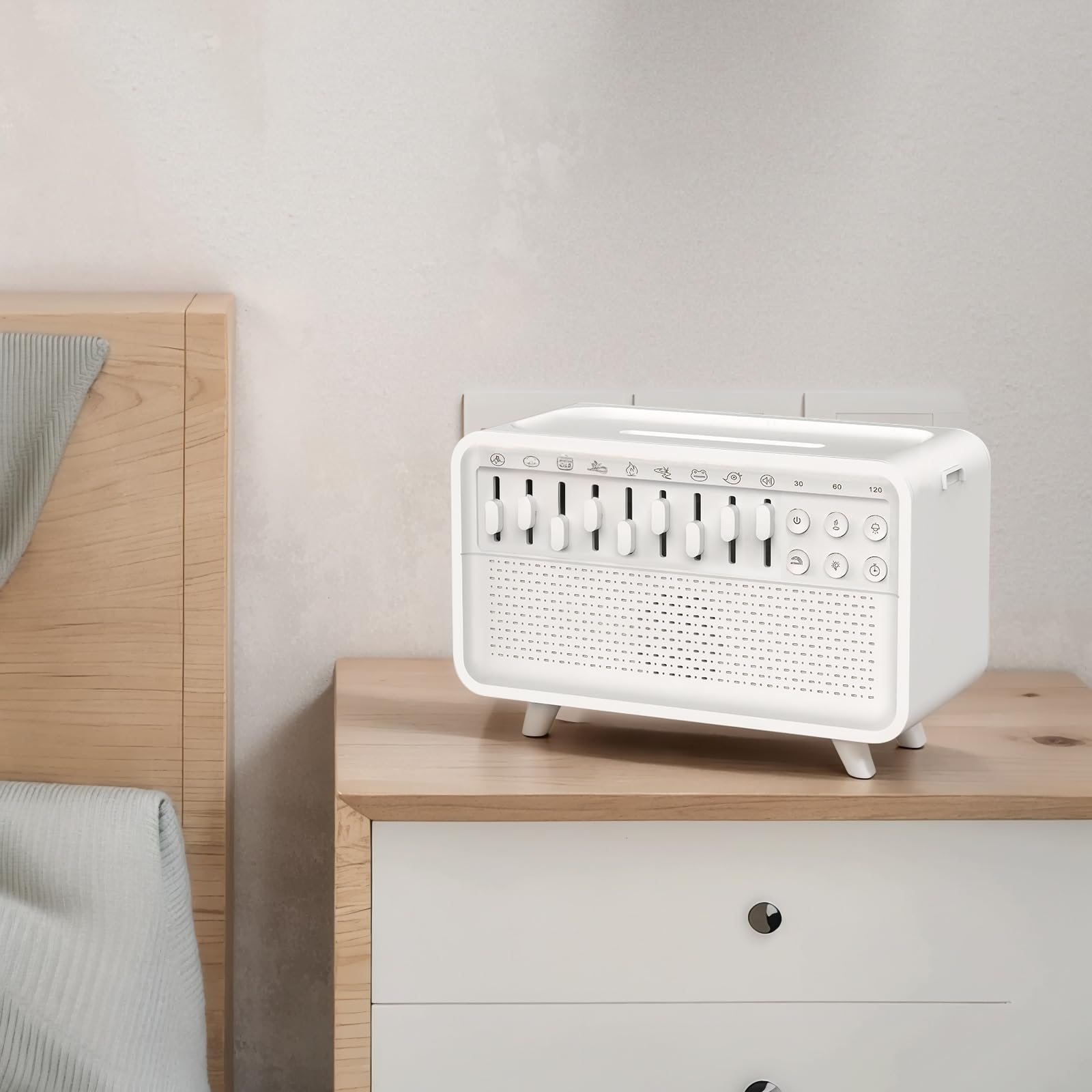 Macchina per dormire a rumore bianco con diffusore di oli essenziali, luce notturna e altoparlante per rilassarsi, migliorare il sonno