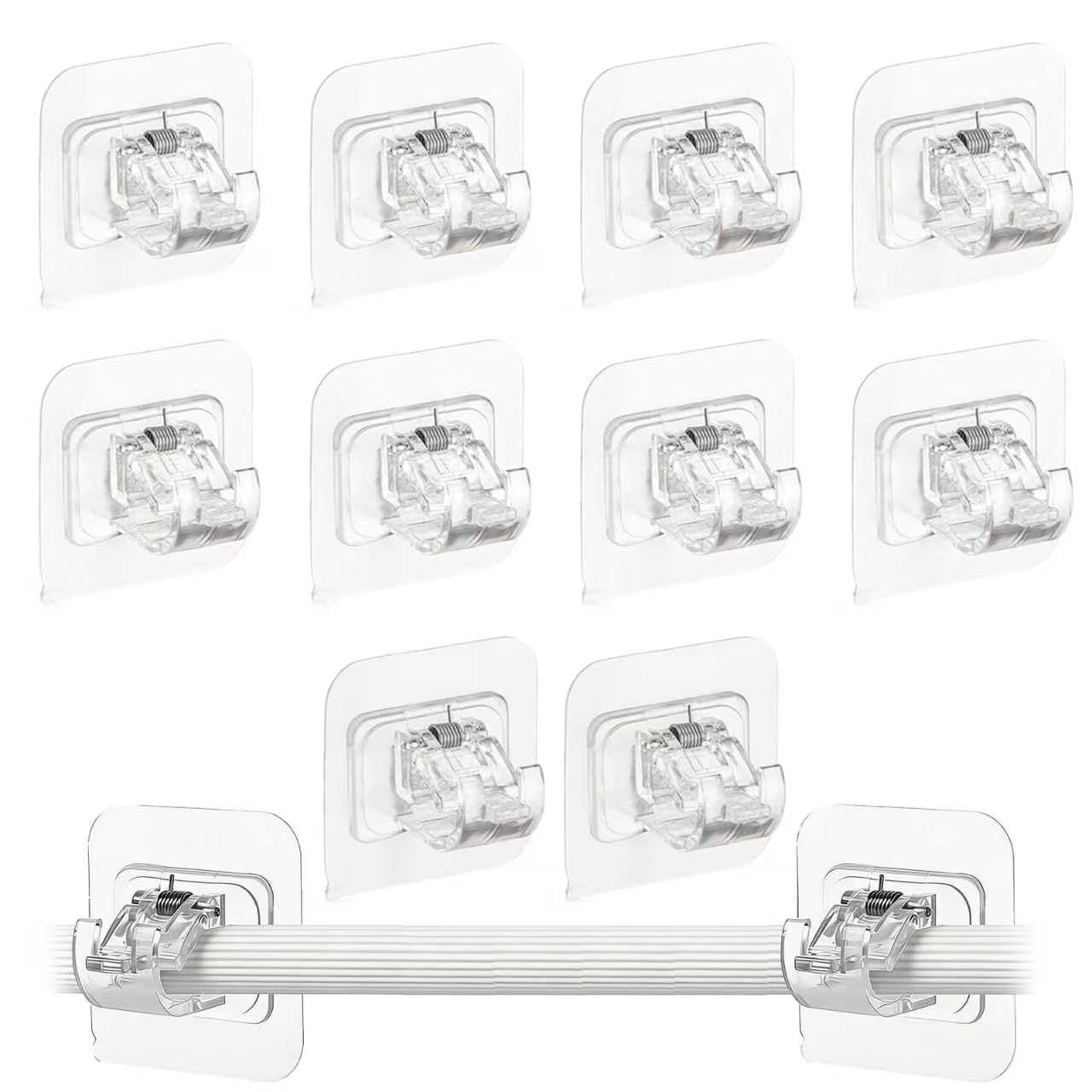 10Pcs Self Adhesive Curtain Rod Bracket, Nail Free Adjustable Rod Bracket Holders, No Drill Towel Rod Fixing Rod Holder, Sticky Curtain Pole Brackets for Home Kitchen Bathroom Hotel
