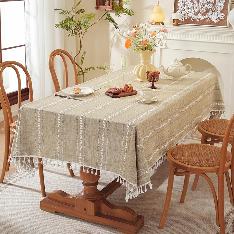 Mantel de algodón y lino rectangular con borlas decorativas para mesa de centro 4