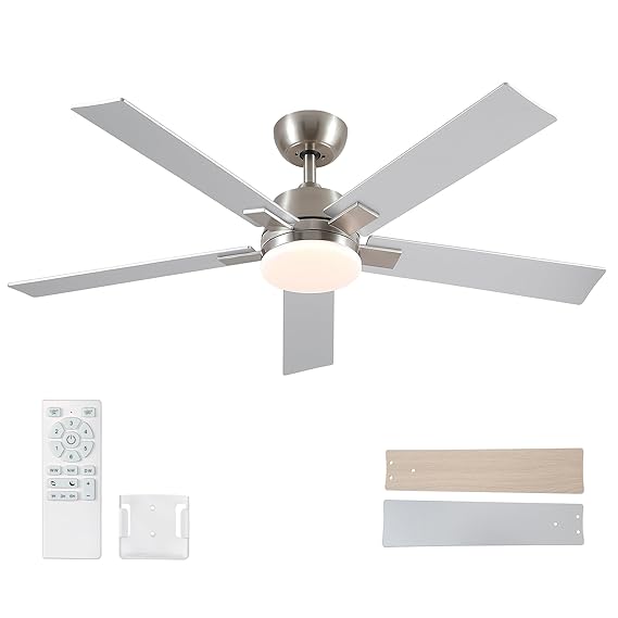 52 Inch Ceiling Fans with Lights and Remote, Brushed Nickel Ceiling Fan