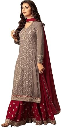 ZIYA Fashion Indian Pakistani Dresses for Women Palazzo Style Embroidered Salwar Kameez Suit 47001 Red, XS-36