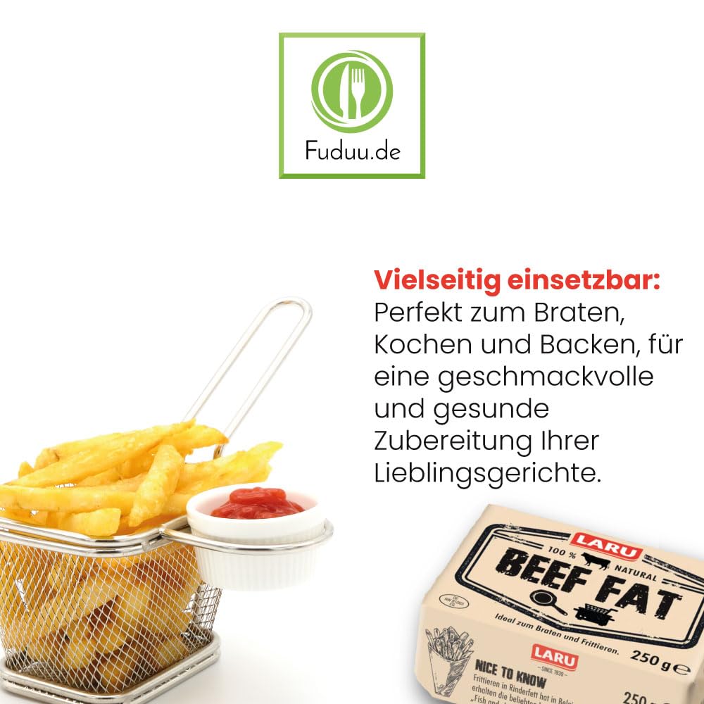 LARU - Premium Rinderfett für kulinarische Meisterwerke, Ideale Wahl zum Braten, Kochen und Backen, Hochwertiges Naturprodukt ohne Zusatzstoffe, Fuduu Edition 8 x 250g Packung