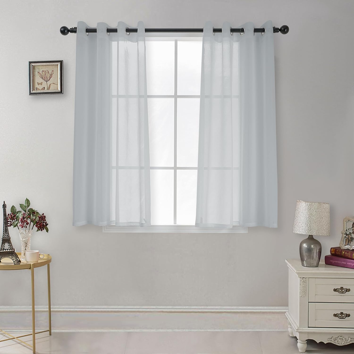 CUCRAF Net Curtains for Windows-Eyelet Curtain for Living Room & Bedroom,Voile Sheer Grey Blue 66 drop pair, Wrinkle Resistant Solid Colour Easy to Clean and Machine WashableW 55" x L 66" (2 Panels) โ image 1