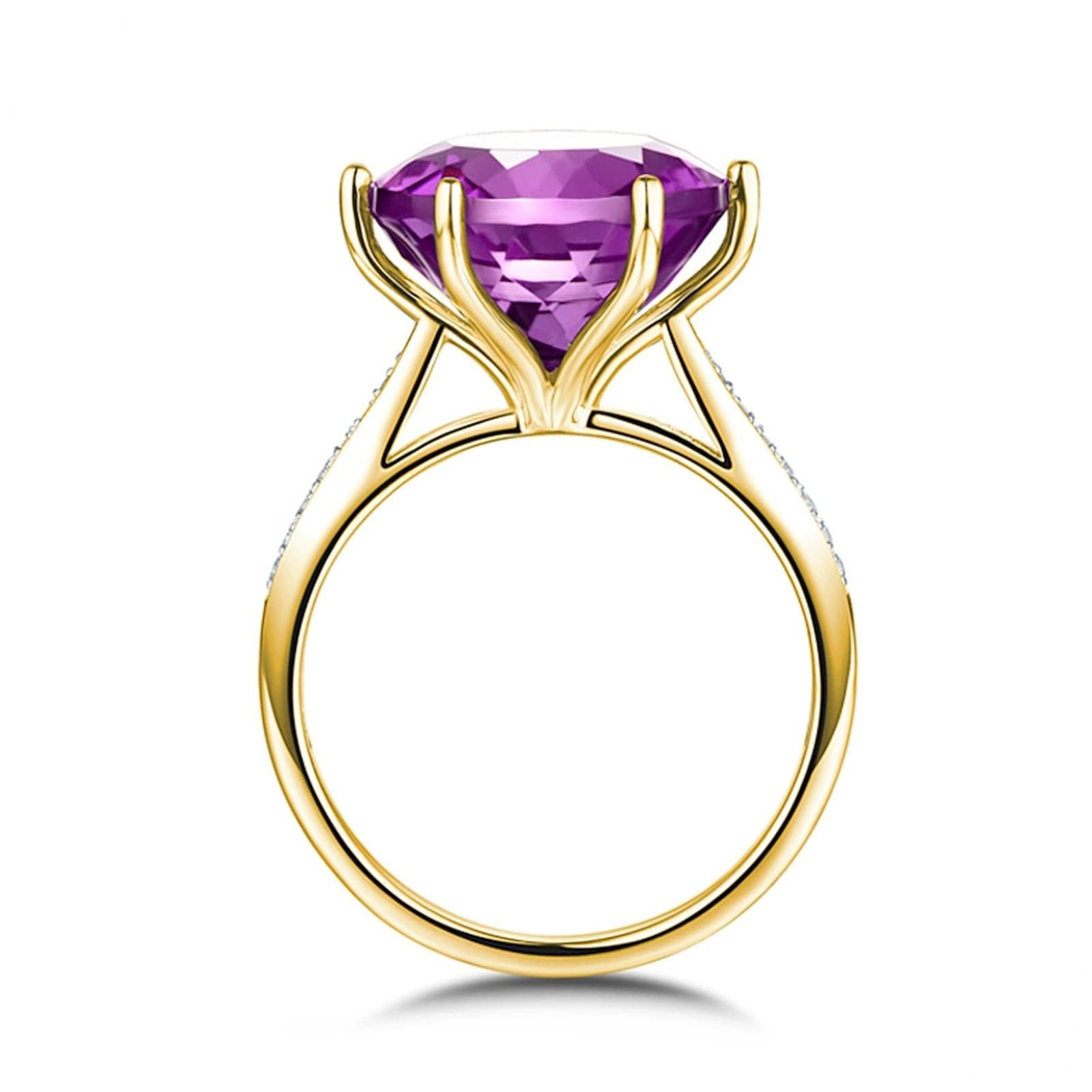 Oro Amarillo 750 Anillos de Boda, 6.24/4.1 Quilates Amatista Anillo de Mujer Oro, Brillante Redondo Anillos de Compromiso para la Hija Talla 6,75-25