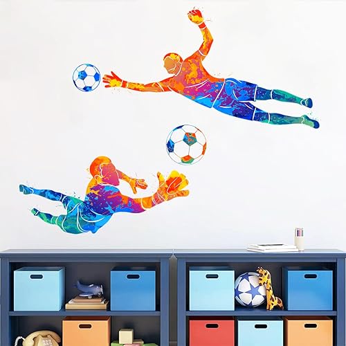 WOYINIS Colorida calcomanía de pared de fútbol balón de fútbol portero calcomanías de pared extraíbles para jugadores deportivos decoración de pared