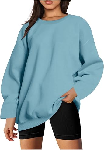 Women 2024 Trendy Oversized Sweatshirt Solid Color Pullover Tops Crewneck Sweatshirts Sweaters Cute Fall Clothes