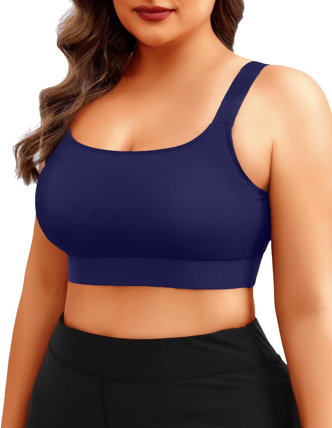 Daci Women Plus Size Sports Bra Bikini Top Only Push Up Scoop Neck Swim Top Full Coverage Bathing Suit for Large Bust