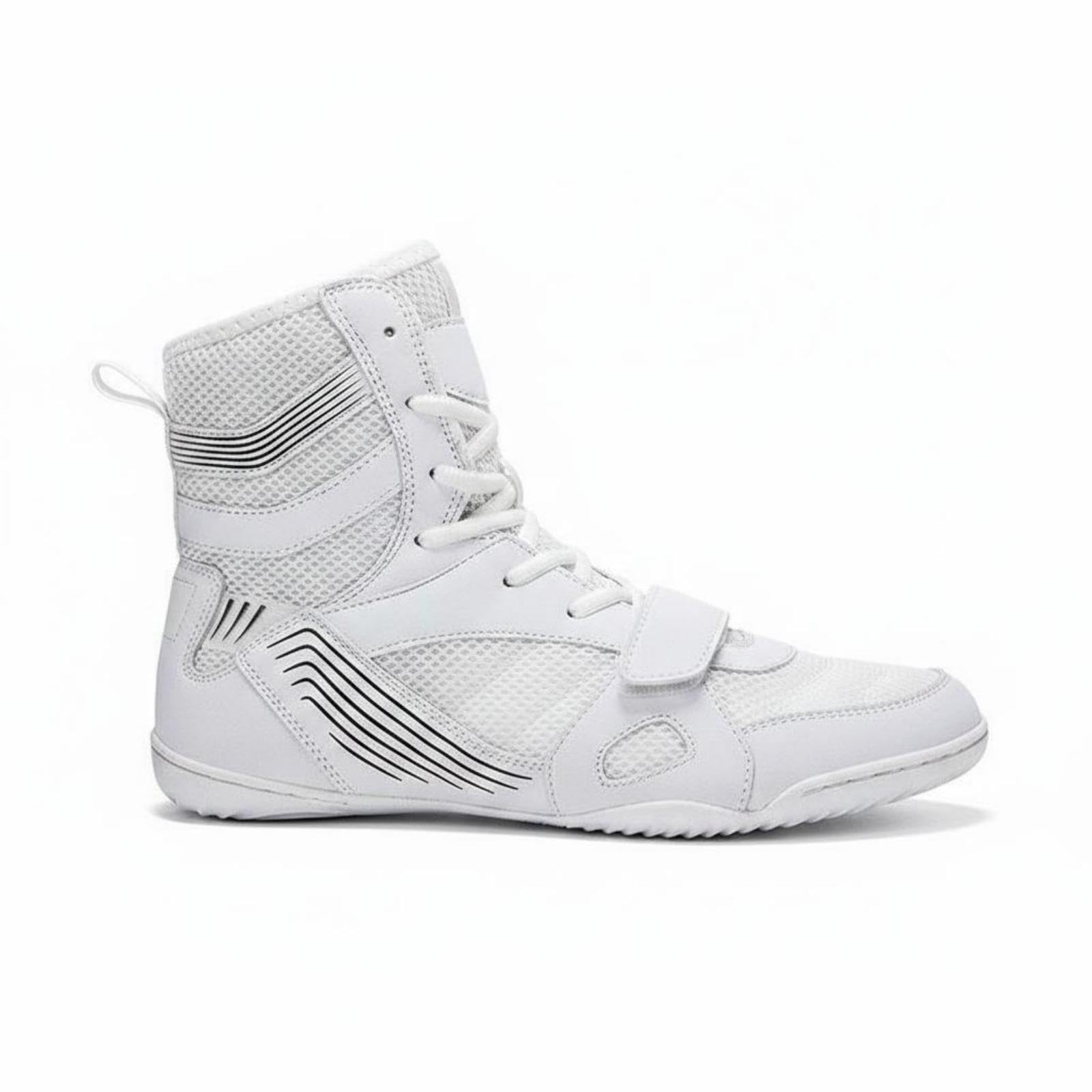 Highhigh-Top Athletic Shoes Breathable Mesh Boxing Shoes Hook-and-Loop Strap Sports Footwear White 40-image-30