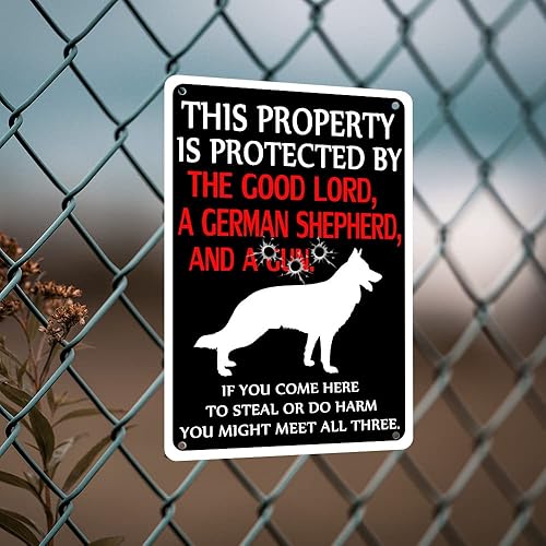 Miniatura 7 de Beware Of Dog Metal Sign Funny Warning Signs For Property Is Protected By German Shepherds Tin Sign Beware Of Dogs Signs For Fence Decorations