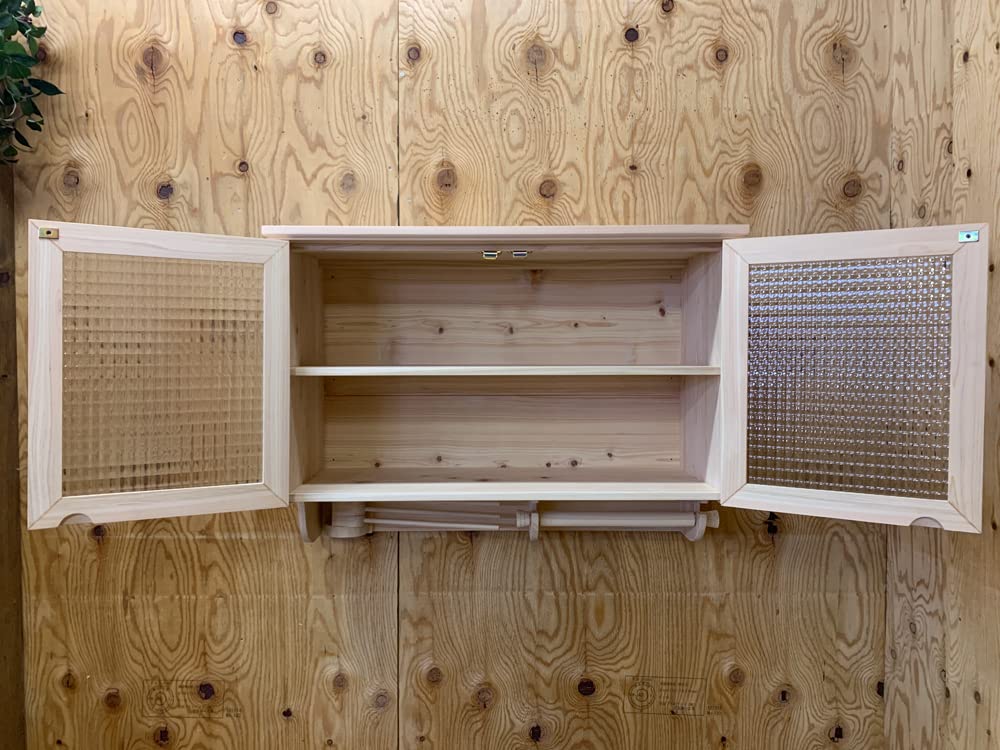 Amazon｜キャビネット チェッカーガラス扉 無塗装白木 72×30×52cm 吊り