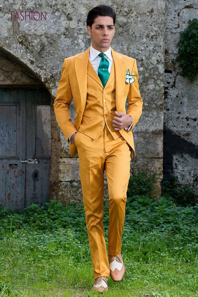 Uomo Abito Tre Pezzi Peak Peak Giacca Slim Fit Giacca da Cerimonia Uomo Elegante