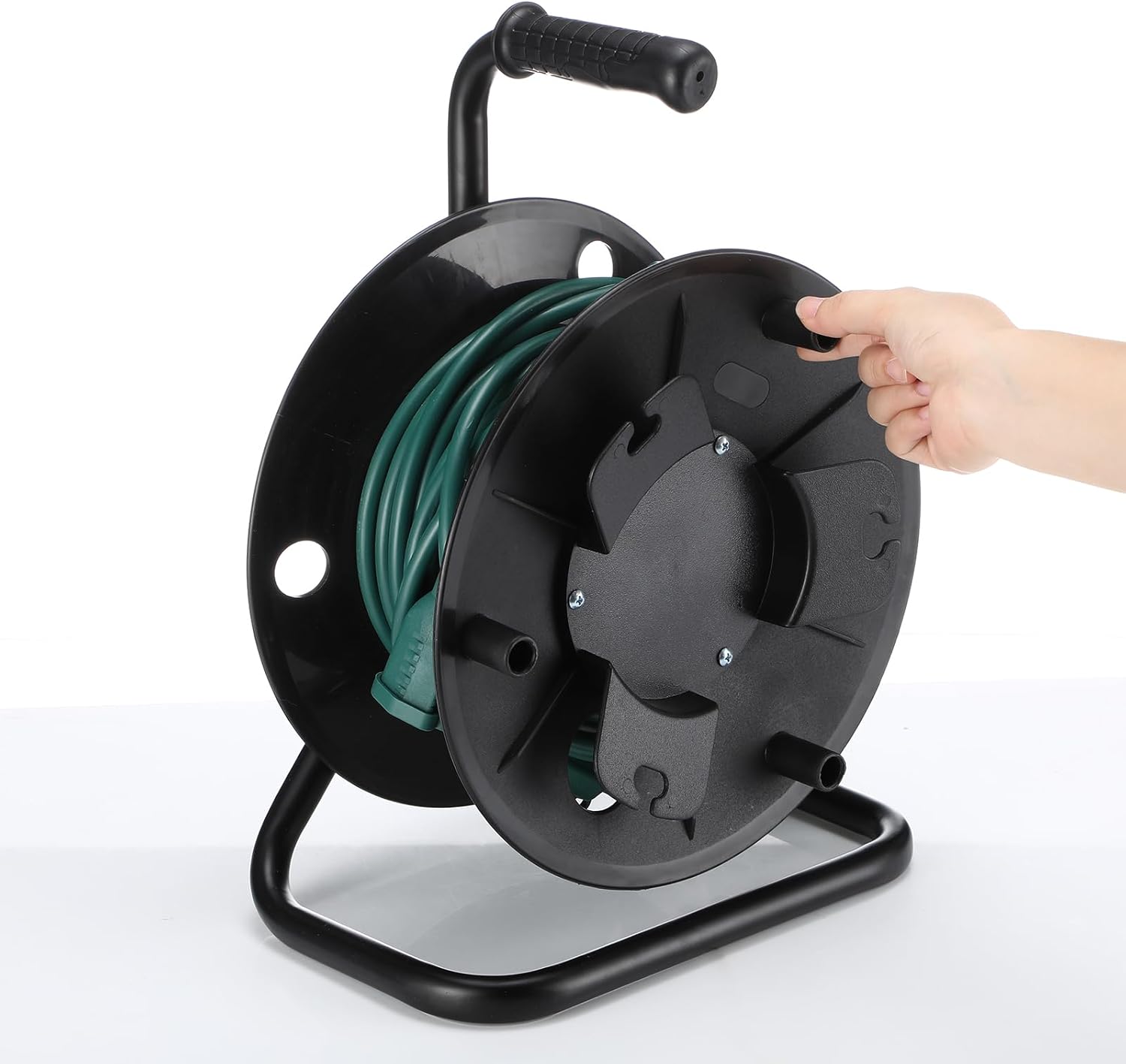 Yaocom Extension Cord Storage Reel with Metal Stand Black Cable Reel Holds up 500 Feet of 6 mm Cable/Cord/Hose Heavy Duty Open Roller Holder, Easy to Grip Handles