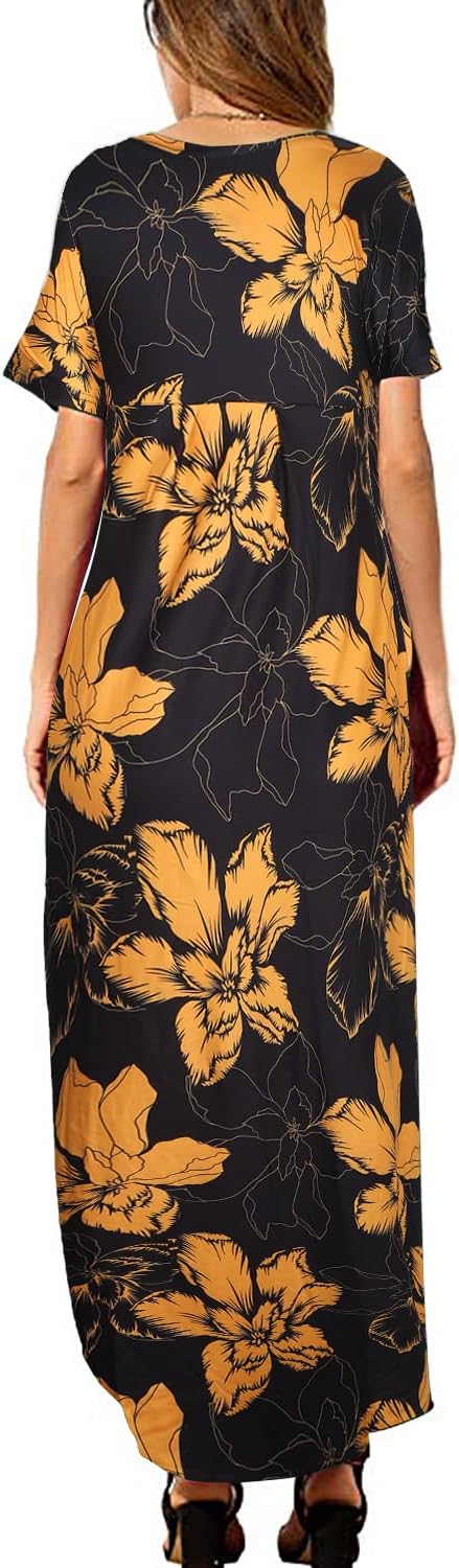 Arolina Women Summer Maxi Dress Short Sleeve V Neck Casual Loose Long Split Dresses Beach Vacation Sundress with Pockets - Image 2