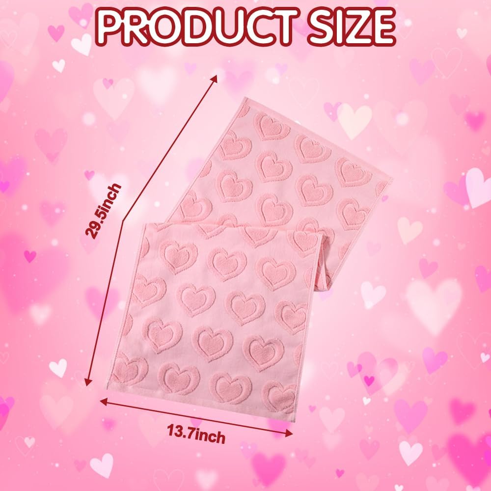 2PCS Valentine’s Day Hand Towels,Red Pink Love Heart Bath Towels Set 100% Cotton Decorative Soft Absorbent for Holiday Decorative Cooking Cleaning Drying 13.7 x 29.5 Inch - Image 3