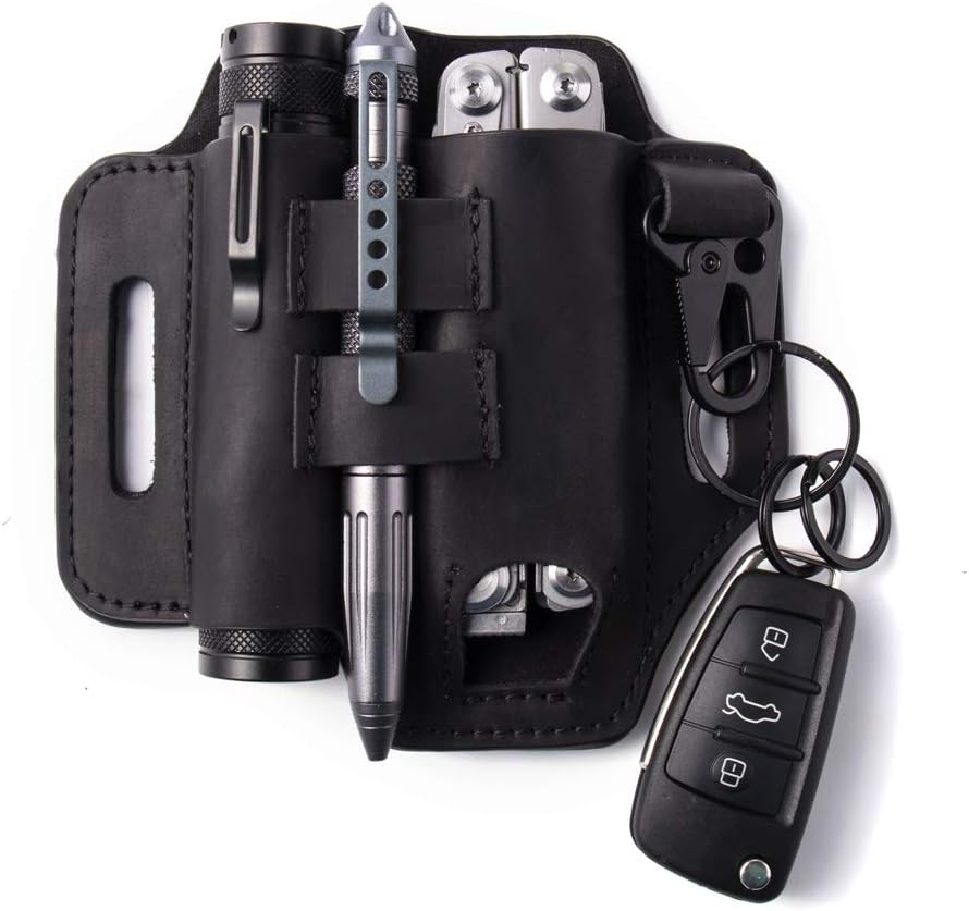 gentlestache Leather Sheath for Leatherman Multitool Sheath EDC Pocket Organizer with Key Holder for Belt and Flashlight Sheath Multitool Pouch