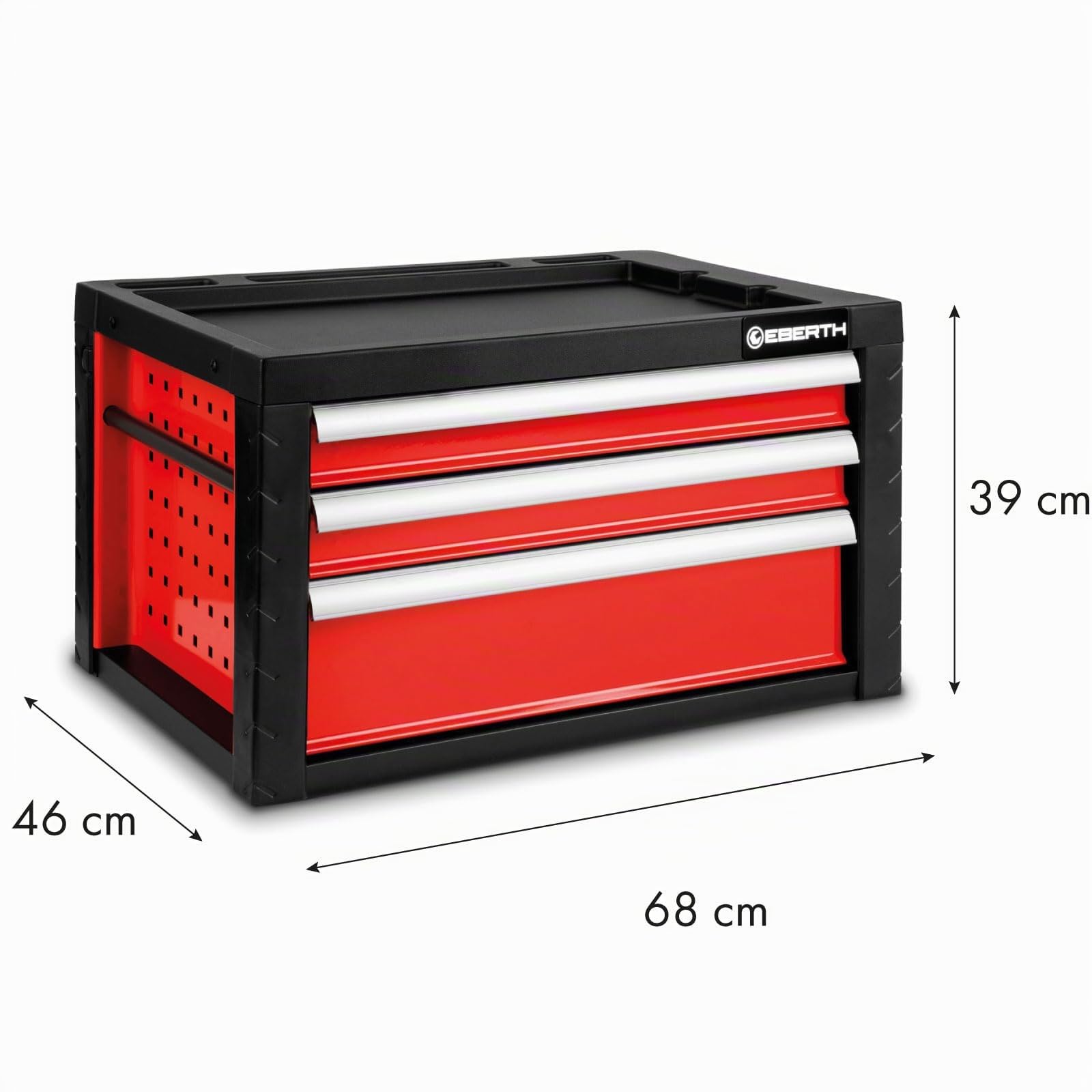 EBERTH Caisse à Outils Vide, Armoire à Outils métallique avec 3 tiroirs, Rails télescopiques sur roulements à Billes, Extension Totale, verrouillable avec 2 clés, revêtement par Poudre Rouge