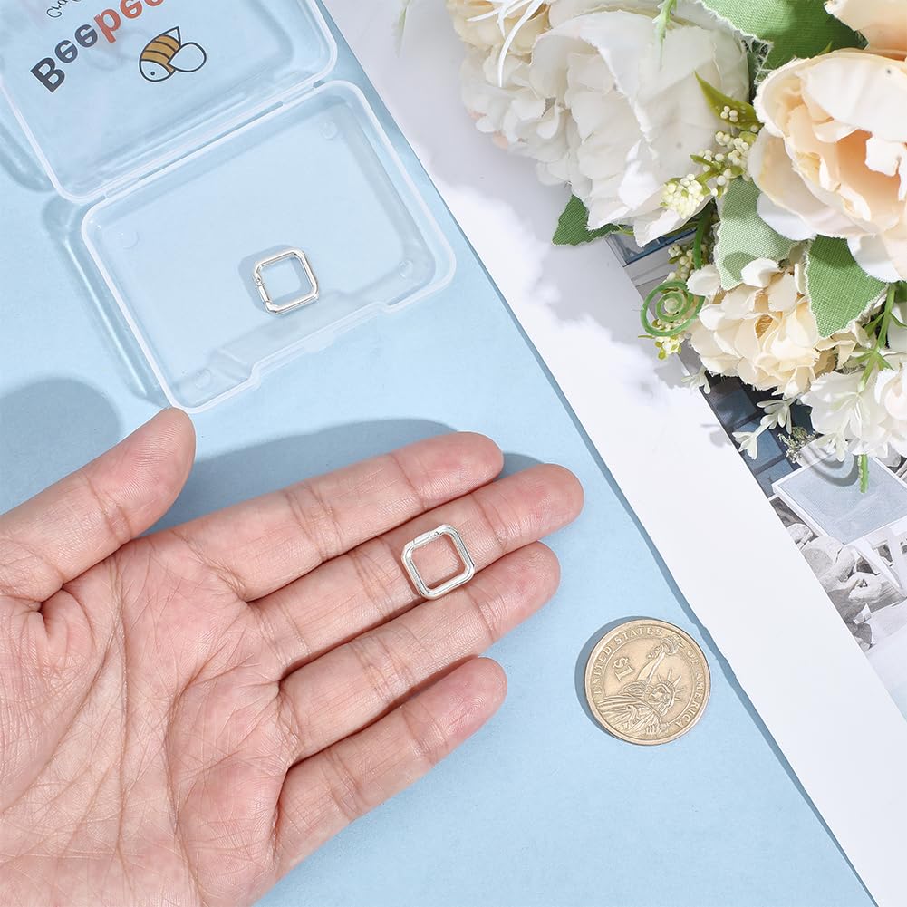 Beebeecraft Cierre de Anilla de Resorte de 0.51 pulgada 925 aros de Resorte de Plata de Ley con Forma Cuadrada Conector Pequeño de Metal Mosquetón para Hacer Joyas Manualidades Collares Y Pulseras.